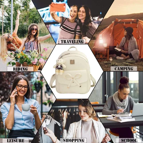Miniatura 37 de ZGWJ Mini mochila de cuero con moño, mochila pequeña, linda mochila casual de viaje para niñas y mujeres, M, Mochilas tipo mochila