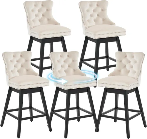 Miniatura 28 de Taburetes de bar con altura de mostrador, taburetes de bar giratorios 360 con respaldos, sillas tapizadas de tela de terciopelo de alta calidad