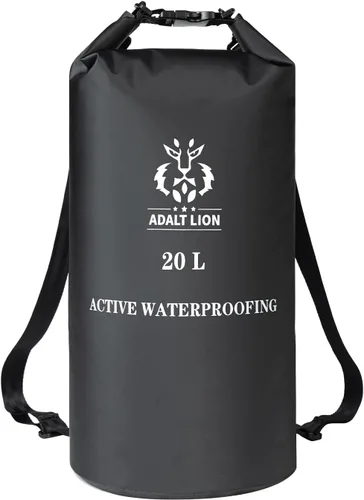 Miniatura 10 de Bolsa seca impermeable 5L/10L/20L - Mochila impermeable enrollable para kayak con doble cierre de cremallera y correa de hombro ajustable, Negro, 5