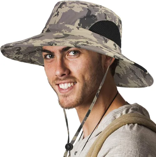 Miniatura 15 de SUN CUBE Sombrero de ala ancha para hombres y mujeres, sombreros de pesca, protección solar UV, sombrero de pescador, sombrero de pescador