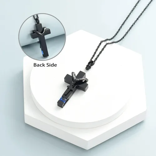 Miniatura 3 de shajwo Collar de Urna en Cruz para Cenizas con Piedra de Nacimiento Rosa Flor Joyería de Cremación para Mujeres Niñas Recuerdo Memorial Colgante