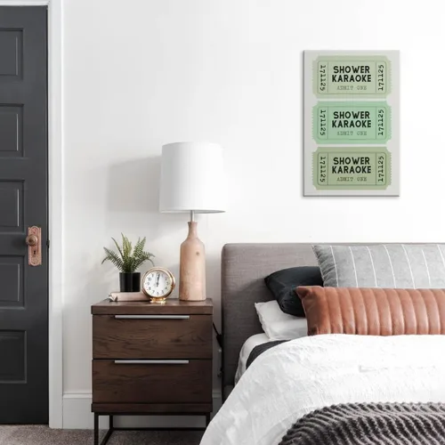 Miniatura 8 de Lienzo con impresión de karaoke para ducha, divertido arte de pared de baño, póster retro de boletos, color verde salvia, decoración de baño