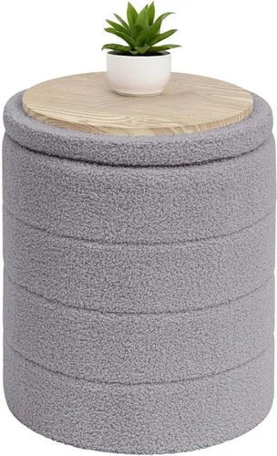Miniatura 10 de B FSOBEIIALEO Otomana con Almacenamiento, Taburete Otomano de Almacenamiento Redondo Sherpa, Reposapiés Boucle 14.6"x14.6"x17.7" (Beige)