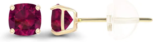 Miniatura 2 de Aretes de tuerca de oro macizo de 14 quilates de 0.157 in con corte cojín para mujer, hipoalergénicos, aretes de tuerca con piedras preciosas