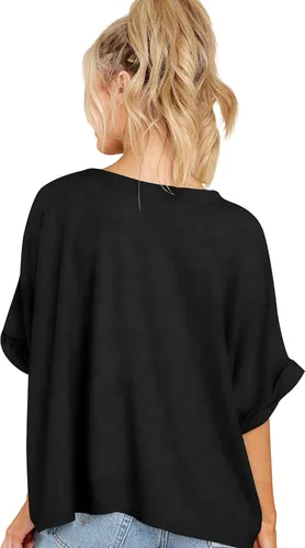 Miniatura 5 de Jenisso Camiseta holgada de manga corta para mujer, cuello redondo, básica, informal, holgada