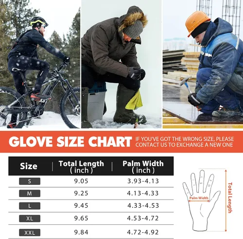 Miniatura 2 de Hikenture. Guantes de ciclismo de invierno, para hombres y mujeres. Guantes térmicos para bicicleta con dedos completos, para pantallas táctiles