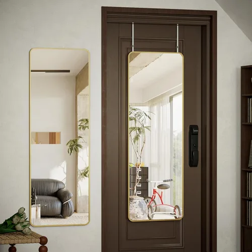 Miniatura 7 de BEAUTYPEAK Espejo ajustable de 14" x 48" para colgar sobre la puerta, espejo colgante de cuerpo completo con arco, vidrio templado inastillable