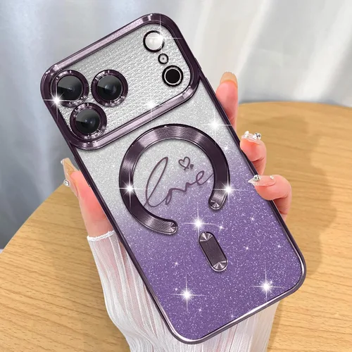 Miniatura 58 de ZIYE Funda Magnética Diseñada para iPhone 11 Funda con Purpurina Plateado de Lujo Corazón de Amor Compatible con MagSafe Funda Transparente