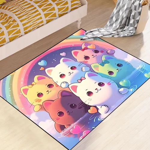 Miniatura 40 de Alfombra de gato para habitación de niñas, diseño de dibujos animados, decoración para dormitorio, bonita alfombra de área de gatos, alfombras