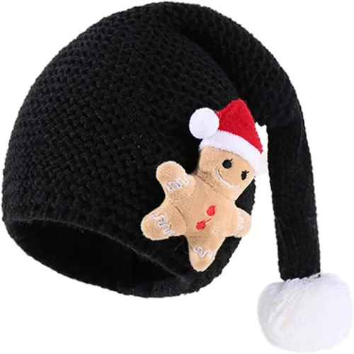 Kayotuas Gorro de punto de Navidad para niños, bebé, pan de jengibre, lindo pompón, sombreros de dibujos animados, suministros de fiesta de Navidad