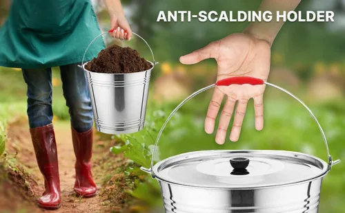 Miniatura 9 de Skywin Bote de metal con tapa, cubo de metal duradero de 4 galones con tapa para cargas pesadas, bote de basura ecológico para exteriores