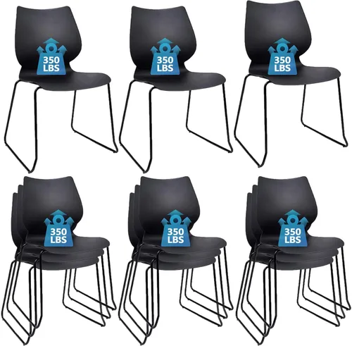 Miniatura 19 de KLASIKA Silla apilable para sala de espera, silla de oficina apilable con soporte lumbar ergonómico y patas de metal, sillas de escritorio