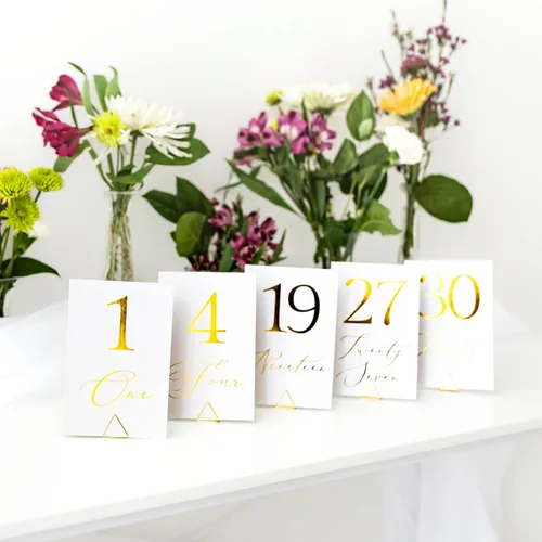 Miniatura 7 de Números de mesa del 1 al 30 Elegantes tarjetas de números de aluminio negro, de doble cara, resistentes de 4 x 6 pulgadas con cabeza y mesa