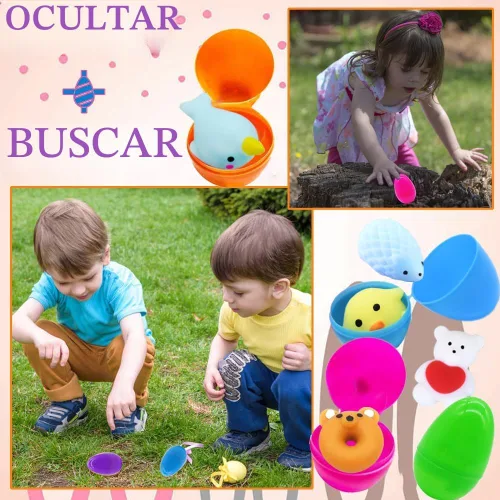 Miniatura 6 de 28 huevos de Pascua + 28 juguetes esponjosos Mochi, huevos sorpresa rellenos de mini animales esponjosos, juguetes para aliviar el estrés