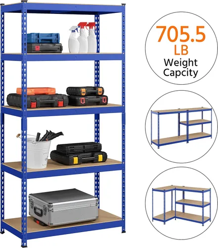 Miniatura 8 de Topeakmart 4 estantes utilitarios de 5 niveles, estantes de almacenamiento de metal, estantería de garaje, estantes de almacenamiento ajustables Azul