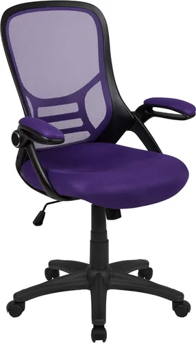 Miniatura 25 de Flash Furniture Porter - Silla de oficina giratoria ergonómica de malla negra con marco negro y brazos abatibles