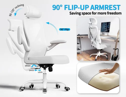 Miniatura 7 de Silla de oficina ergonómica blanca: Silla de escritorio de malla cómoda con soporte lumbar ajustable Silla de juegos de computadora de respaldo alto