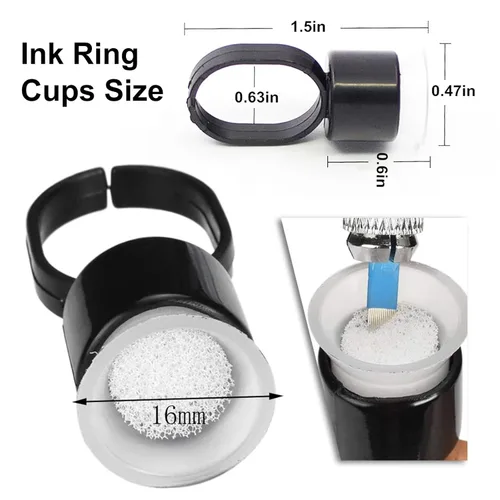 Miniatura 5 de Vasos de anillo de tinta, 50 anillos de pigmento, anillos de pegamento de pigmento de microblading con copas de tinta de esponja, tapas