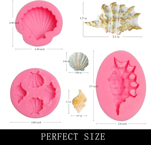 Miniatura 2 de Molde de silicona para fondant de concha, 3 paquetes de moldes grandes para hornear chocolate para decoración de pasteles temáticos marinos, adornos