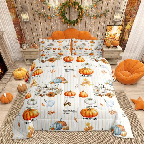 Miniatura 12 de Lindo juego de edredón de murciélago tamaño Queen con diseño de animales de Feliz Halloween, 3 piezas para decoración de habitación de niños