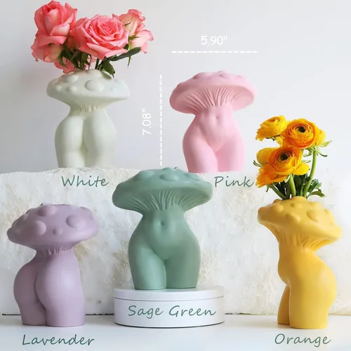 Miniatura 2 de GUGUGO Jarrón de Cuerpo Femenino de Hongo para Decoración, Decoración Bohemia Peculiar Única Linda y Divertida para el Hogar y el Baño, Jarrón