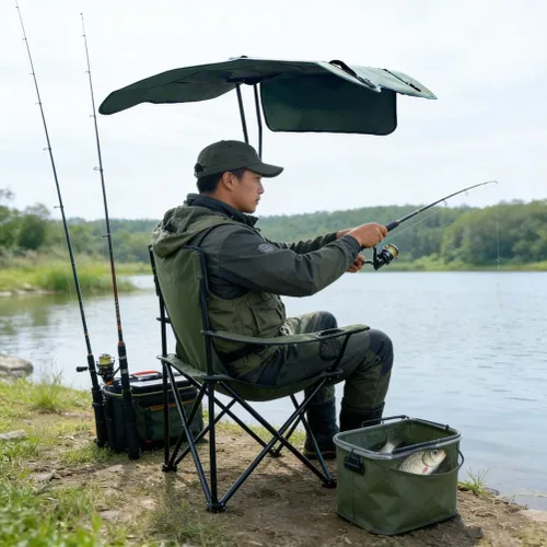Miniatura 4 de Folding Camping Chair with Canopy, Portable Outdoor Chair with Sun Shade, 50×50×130Cm, for Camping, Hiking, Fishing, Beach