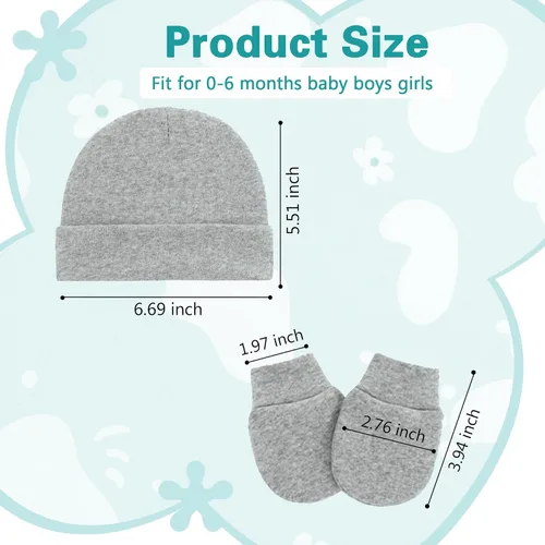 Miniatura 5 de Zando Gorros y manoplas unisex para bebés, gorro de hospital para recién nacidos, con guantes antiarañazos, conjunto para bebés y niños