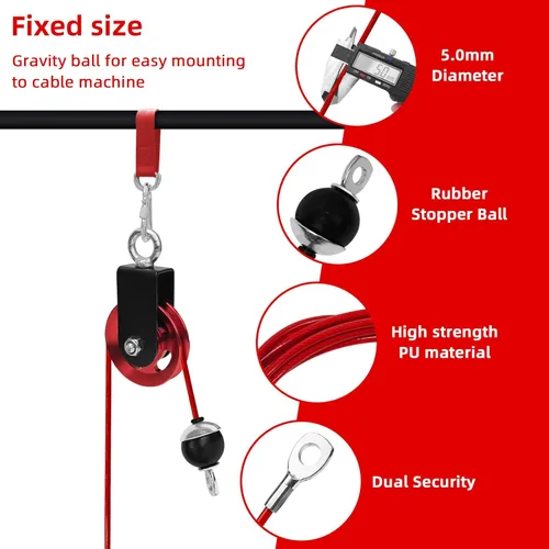 Miniatura 2 de Cables de repuesto para gimnasio en casa, cable de polea de fitness, cable de repuesto para máquina de pesas con bola de tapón Longitud fija roja