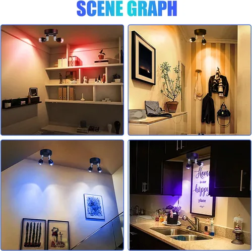 Miniatura 3 de Honoson Paquete de 4 Focos de Doble Cabeza que Funcionan con Baterías, Focos LED RGB Inalámbricos para Interiores con Control Remoto, Luces