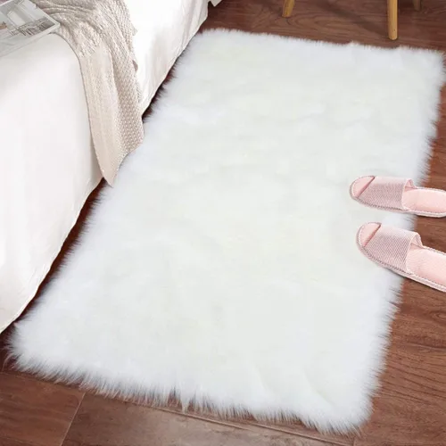 Miniatura 8 de LOCHAS Alfombra mullida ultrasuave, alfombra de pelo sintético de oveja, para el dormitorio, para colocar junto a la cama, para la sala