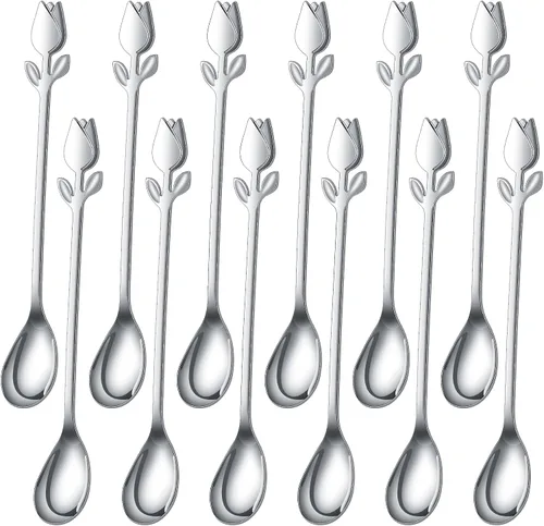 Miniatura 11 de Juego de Soporte para Cucharas de Café Pequeñas Dorado, Base de Cisne con Juego de 12 Cucharas Demitasse para Espresso, Cuchara de Postre Mini