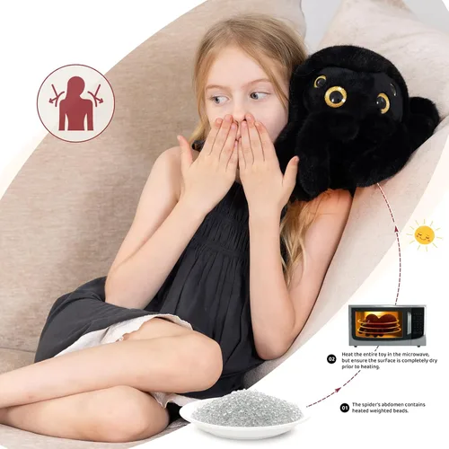 Miniatura 3 de MorisMos Peluche de Araña para Microondas, Animales de Peluche de Arañas Calentables de 1.65 Libras, Peluche Calentable Acogedor Sin Fragancia