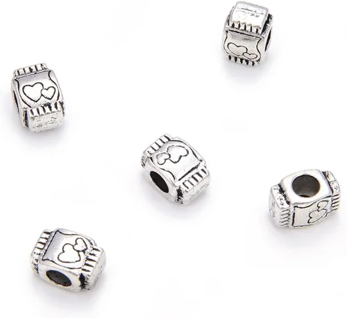 Miniatura 3 de 10 cuentas sueltas de agujero grande para bicicleta (agujero de 0.177 in) espaciador de metal plateado antiguo para bricolaje artesanía joyería