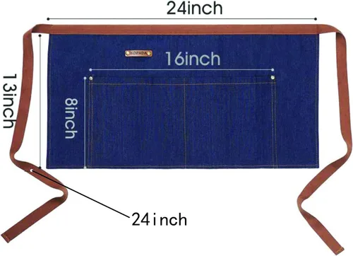 Miniatura 2 de KPD Delantal de mezclilla con bolsillos, ajustable azul para cocina, barbacoa y jardín, delantal de trabajo para hombres y mujeres