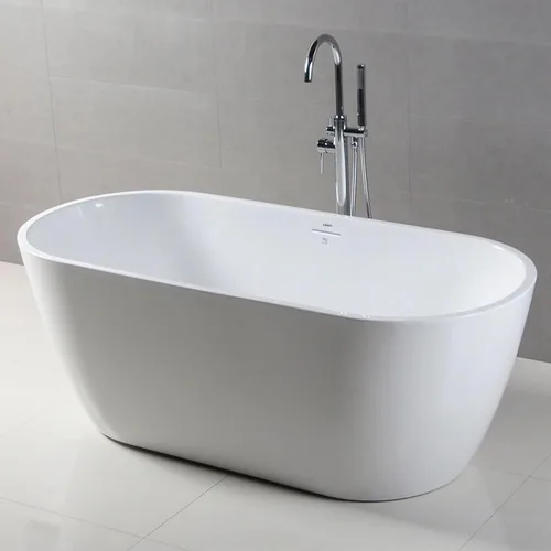 Miniatura 8 de FerdY Bali - Bañera independiente de acrílico de 59 pulgadas, elegante bañera independiente para remojo con drenaje de níquel cepillado