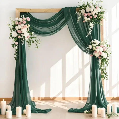 Miniatura 19 de LINXTAR Tela de Cortinaje para Arco de Boda 2 Paneles 30'' x 18FT Rosa Empolvado Gasa Chiffon Transparente Cortinaje de Arco para Cabina de Fotos