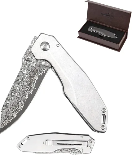 Miniatura 10 de ALBATROSS - Cuchillo de bolsillo plegable de acero Damasco para el Día del Padre, Día de la Madre y regalo de cumpleaños para él, cuchillo de garra