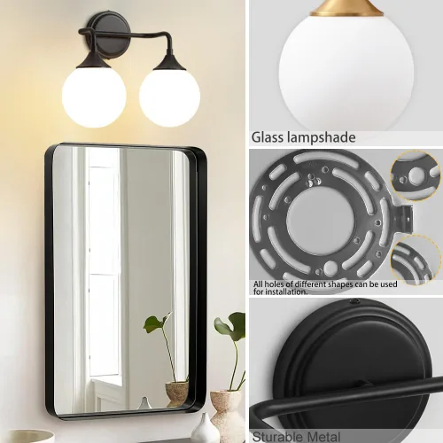 Miniatura 3 de Accesorios de Iluminación para Baño Negros, Iluminación Moderna de Tocador Sobre Espejo, Aplique de Pared Negro Mate Moderno de Mediados de Siglo