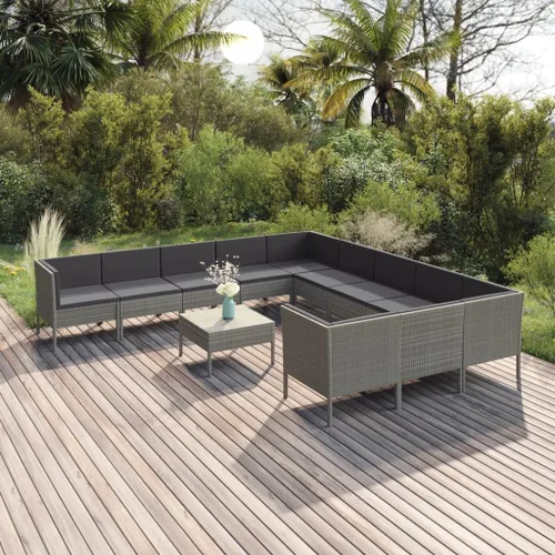 Miniatura 7 de Ensemble Salon de Jardin Gris 6 Pièces en Rotin PE Résistant aux Intempéries avec Coussins Confortables pour Terrasse, Balcon, Jardin - Design