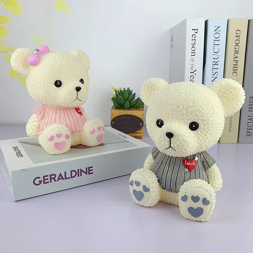 Miniatura 4 de Alcancía de oso de peluche de dibujos animados de resina, lindo oso monedero, caja de monedas, caja de ahorro de monedas para regalo de niños