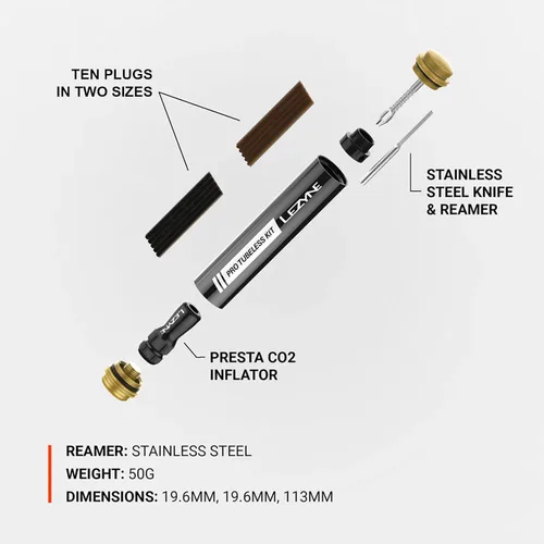 Miniatura 3 de LEZYNE Kit Pro Tubeless Sistema portátil de reparación de neumáticos de bicicleta todo en uno con cuerpo de aluminio, tapones para neumáticos