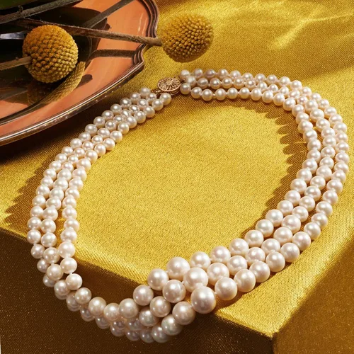 Miniatura 3 de Ross-Simons 6-12.5mm Cultured Pearl 3-Strand Necklace With 14kt Yellow Gold