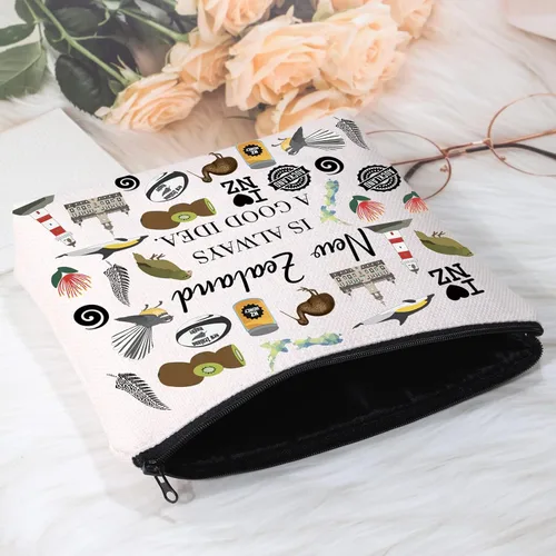 Miniatura 4 de POFULL Regalo inspirado en Nueva Zelanda - Es siempre una buena idea bolsa de cosméticos para los amantes de Nueva Zelanda, Bolsa de cosméticos New