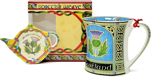 Royal Tara Taza escocesa con cardo - Taza de porcelana escocesa de porcelana de hueso - Juego de cardo para bolsa de té