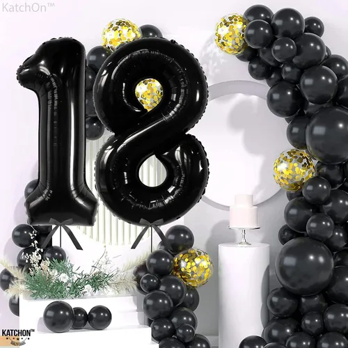 Miniatura 6 de KatchOn, Globo negro del número 18, gigante, 40 pulgadas, globo 18 para decoraciones de cumpleaños de 18 años para niños y niñas, decoraciones