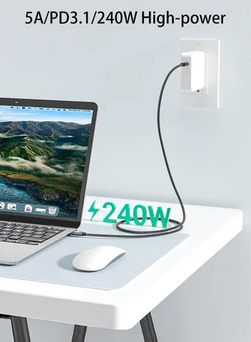 Miniatura 4 de Cable de carga súper rápida USB C a USB C de 20 pies y 240 W, cable de carga trenzado de nailon tipo C a tipo C compatible con iPhone 15, iPad Air
