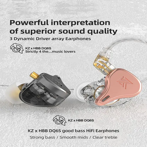 Miniatura 2 de KZ x HBB DQ6S Monitores intrauditivos hechos para amantes de la música, auriculares con cable, auriculares desmontables, auriculares con cancelación