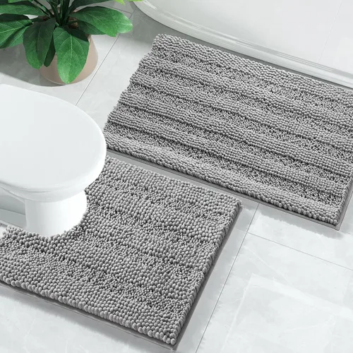 Miniatura 22 de Yimobra Juego de 2 alfombras de baño de felpilla suave y absorbente y alfombra para inodoro en forma de U, antideslizante, lavable a máquina