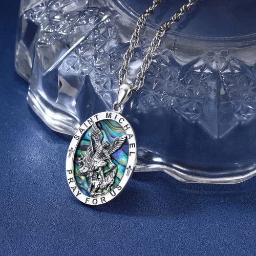 Miniatura 129 de Odinstone Collar de plata de ley 925 con medalla de San Miguel/San Cristóbal/San Benito/Crucifijo de Jesús/San Uriel/Arcángel Rafael para hombres