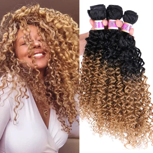 Miniatura 18 de Extensiones de cabello rizado afro rizado, sintético, tejido rápido, extensiones de cabello de fibra de alta temperatura para mujeres, color negro